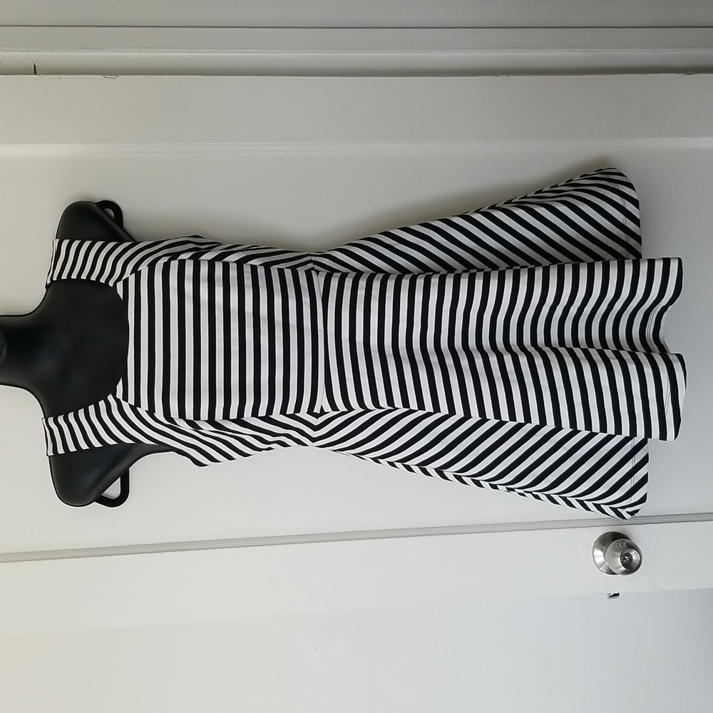 Express ponte knit striped fit-and-flare sleeveless skater dress, size M